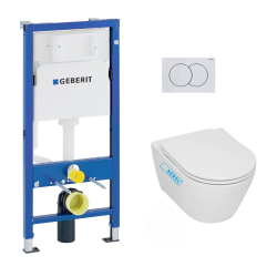 Pack WC Bâti-support + WC Swiss Aqua Technologies Infinitio sans bride, fixations invisibles + Plaque blanche (InfinitioGeb3)