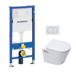 Pack WC Bâti-support autoportant + WC suspendu Infinitio sans bride + Abattant softclose + Plaque blanche (InfinitioGebATP-1)
