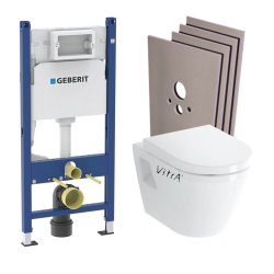 Pack WC Bâti-support + Cuvette suspendue Vitra S50 + Abattant frein de chute + Plaque blanche + Set d'habillage (S50Geb3-sabo)