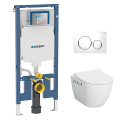 Pack WC Bati-support Geberit UP720 extra-plat + WC sans bride Vitra Integra avec fixations invisibles + Abattant softclose + Pla