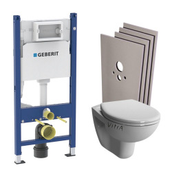 Pack WC Bati-support Geberit + WC sans bride Vitra Normus Spin + Abattant softclose + Plaque blanche + Set d'habillage