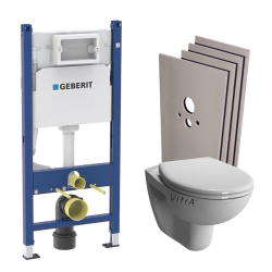 Pack WC Bâti-support + Cuvette suspendue Vitra S50 + Abattant frein de chute + Plaque blanche + Set d'habillage (S50Geb3-sabo)