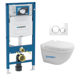 Pack WC bâti-support avec Cuvette Duravit Starck 3 sans bride + Abattant softclose + Plaque Blanc chromé (GebStarck3)