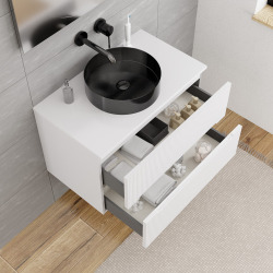 Meuble de salle de bain suspendu 80x50x46 cm - blanc cassé mat - 2 tiroirs - fermeture douce - Ceramia