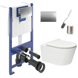Pack WC bâti Villeroy & Boch + WC sans bride abattant Softclose Swiss Aqua Technologies + plaque + brosse (VCNBREVIS2FL1CH)