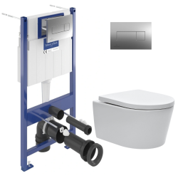 Pack WC Bâti-support + WC Swiss Aqua Technologies sans bride et fixations invisibles + Plaque chrome (ViConnectSATrimless-1)
