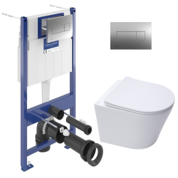 Pack WC Bâti-support + WC Swiss Aqua Technologies sans bride et fixations invisibles + Plaque chrome (ViConnectInfinitio-1)