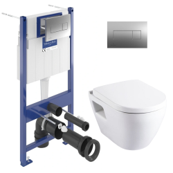 Pack WC Bâti-support avec Cuvette Serel SM26 sans bride + Abattant softclose + Plaque chrome (ViConnectSM26-1)