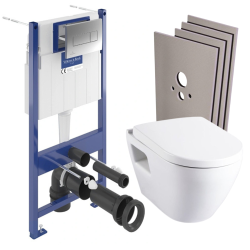 Pack WC Bâti-support avec Cuvette Serel SM10 + Abattant softclose + Plaque chrome + Set habillage (ViConnectSM10-1-sabo)