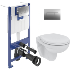 Pack Bâti-support avec cuvette Porcher Eurovit sans bride + Abattant + Plaque chrome (ViConnectPorcher-1)