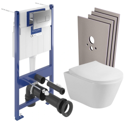 Pack WC Bâti-support Viconnect Pro + WC suspendu Avva sans bride + Abattant softclose + Plaque chrome + Set habillage