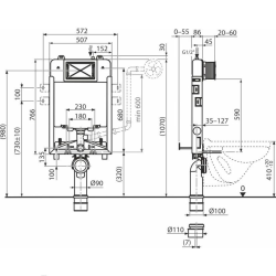  Bâti-support pour WC suspendu, double chasse 3/6 l, pour cloison fine (SATAMZSLIM)
