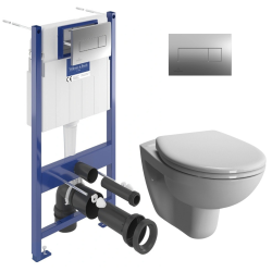 Pack WC Bâti-support Viconnect + WC suspendu Normus + Abattant frein de chute + Plaque chrome mat (ViConnectNormus-3)
