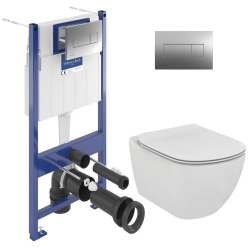Pack WC Bâti-support + Cuvette Ideal Standard TESI AquaBlade sans bride fixations invisibles + Plaque chrome (ViConnectTesi-2)