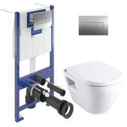 Pack WC Bâti-support avec Cuvette Serel SM26 sans bride + Abattant softclose + Plaque chrome (ViConnectSM26-1)