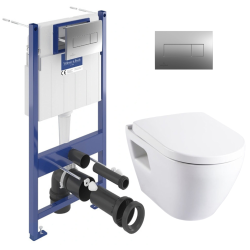 Pack WC Bâti-support avec Cuvette Serel SM10 + Abattant softclose + Plaque chrome (ViConnectSM10-1)