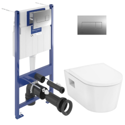 Pack WC Bâti-support + WC Swiss Aqua Technologies sans bride et fixations invisibles + Plaque chrome (ViConnectSATrimless-1)