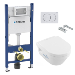 Pack WC Bâti-support Duofix + WC Sapho Avva sans bride + Abattant softclose + Plaque blanche (AvvaGeb3)