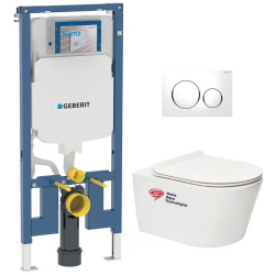 Pack WC Bâti-support + Cuvette Infinitio sans bride fixations invisibles + Abattant softclose + Plaque, Blanc (SLIM-Infinitio-2)