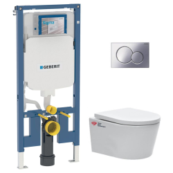 Pack WC bâti-support UP720 extra-plat + WC sans bride SAT + Abattant softclose + Plaque chrome brillant (SLIM-SATrimless-N)