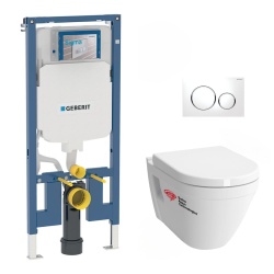 Pack WC bâti-support extra-plat + Cuvette Vitra S50 compacte + Abattant softclose + Plaque blanche et chrome (SLIM-S50Compact-2)