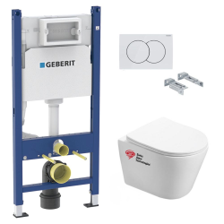 Pack WC Bâti-support + WC Swiss Aqua Technologies Infinitio sans bride, fixations invisibles + Plaque blanche (InfinitioGeb3)