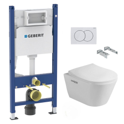 Pack WC Bâti-support Duofix + WC Sapho Avva sans bride + Abattant softclose + Plaque blanche (AvvaGeb3)