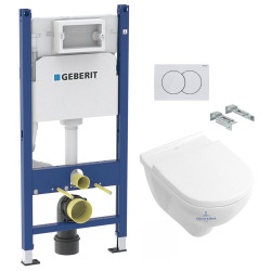 Pack WC Bâti-support Duofix + WC Sapho Avva sans bride + Abattant softclose + Plaque blanche (AvvaGeb3)