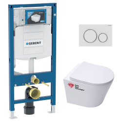 Pack WC Bati-support + Cuvette SAT sans bride + Abattant soft close + Plaque blanche (GebSATrimless-J)