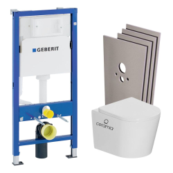 Pack WC bâti-support Duofix  + WC sans bride + plaque blanche + set d'habillage (CETORGEB1SB)