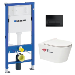 Pack WC bâti-support + Réservoir WC + Cuvette sans bride fixations invisibles + Abattant + Plaque chrome (InfinitioGeb2)