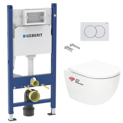 Pack WC Bâti support Geberit + WC Swiss Aqua Technologies Vortex sans bride + abattant SoftClose + plaque (VORTEXGEB3)
