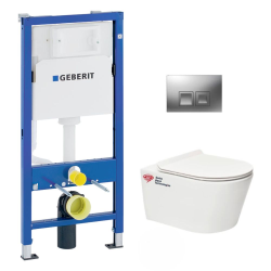 Pack WC bâti-support + Réservoir WC + Cuvette sans bride fixations invisibles + Abattant + Plaque chrome (InfinitioGeb2)