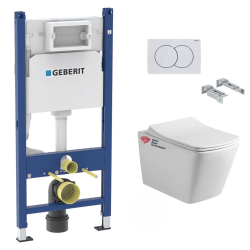 Pack WC Bâti-support + WC Swiss Aqua Technologies Infinitio sans bride, fixations invisibles + Plaque blanche (InfinitioGeb3)