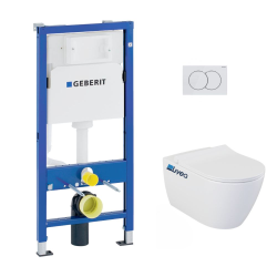 Pack WC Bâti-support autoportant + WC suspendu SAPHO Avva sans bride + Abattant softclose + Plaque blanche (AvvaGebATP-1)