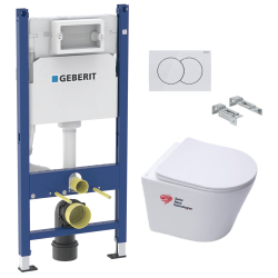 Pack Autoportant Bâti-support Duofix + WC sans bride Infinitio + Abattant softclose + Plaque blanche (InfinitioGebX)