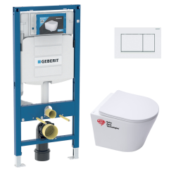 Pack WC Bati-support UP320 + Cuvette SAT sans bride + Plaque blanche / chrome  (GebSATrimless-K)