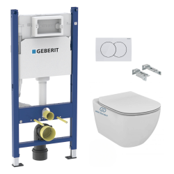 Pack Autoportant Bâti-support Duofix + WC sans bride Tesi, fixations invisibles + Abattant softclose + Plaque blanche