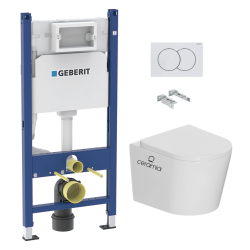 Pack WC bâti-support Duofix 112cm + WC suspendu sans bride Ceramia + abattant SoftClose + plaque blanche (CETORGEB3-VP)