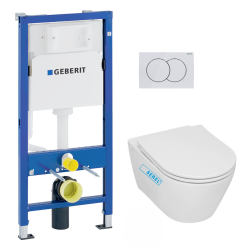 Pack WC Bâti-support + WC Swiss Aqua Technologies Infinitio sans bride, fixations invisibles + Plaque blanche (InfinitioGeb3)