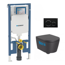 Pack WC bâti-support extra-plat + WC Inspira compacte sans bride + Abattant softclose + Plaque noire chrome (SLIM-Inspira-D)
