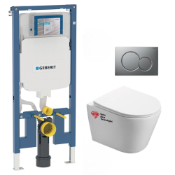 Pack WC Bâti-support + Cuvette Infinitio sans bride fixations invisibles + Abattant softclose + Plaque Chrome (SLIM-Infinitio-3)