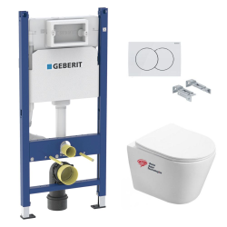 Pack WC Bâti-support + WC Swiss Aqua Technologies Infinitio sans bride, fixations invisibles + Plaque blanche (InfinitioGeb3)