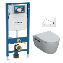 Geberit Pack WC Geberit Duofix + Cuvette WC suspendu Geberit Rimfree + Plaque de commande Sigma20 Blanc chromé