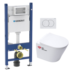 Pack WC Bâti-support Duofix + Cuvette sans bride + Abattant frein de chute + Plaque blanche  (InfinitioMatGeb3)