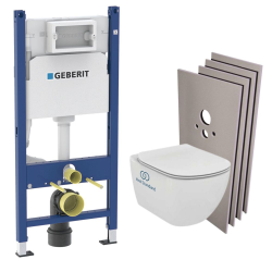 Pack WC Bâti support + Cuvette Ideal Standard Tesi Aquablade + Plaque blanche chrome + Set habillage (HTesiGeb3)