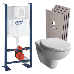 Pack WC Bâti Autoportant Rapid SL + WC suspendu Integra avec abattant + Set habillage + Plaque chrome mat
