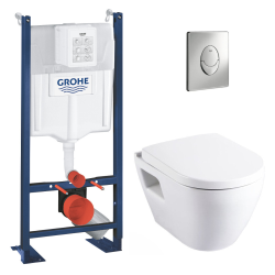 Pack WC Bâti autoportant + Cuvette Serel SM26 sans bride + Plaque Grohe Skate Air chrome