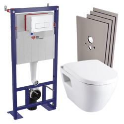 Pack WC Bati-support autoportant + Cuvette Serel + Abattant softclose + Plaque blanche + Set d'habillage (SMART-SM10-4-sabo)