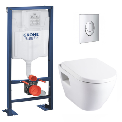 Pack WC Bâti-support autoportant Rapid SL + Cuvette SM10 Serel + Abattant frein de chute + Plaque Chrome (AutoportantSM10-2)